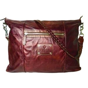 MGUCCI Leather Top Zip Overnight Travel Laptop Work Messenger Bag w/ Woven Strap